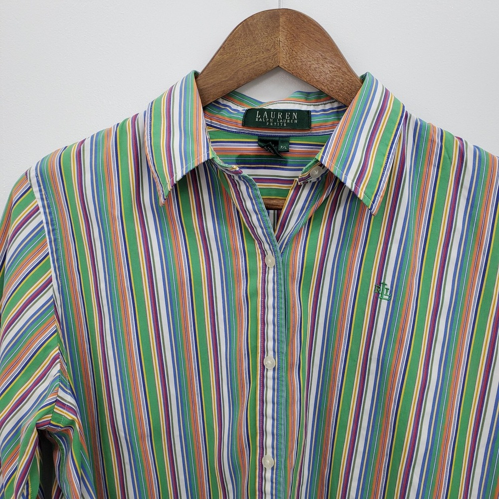 Lauren Ralph Lauren Womens PM Multicolor Stripe Button Front Cotton‎ Blouse Top - Picture 11 of 16
